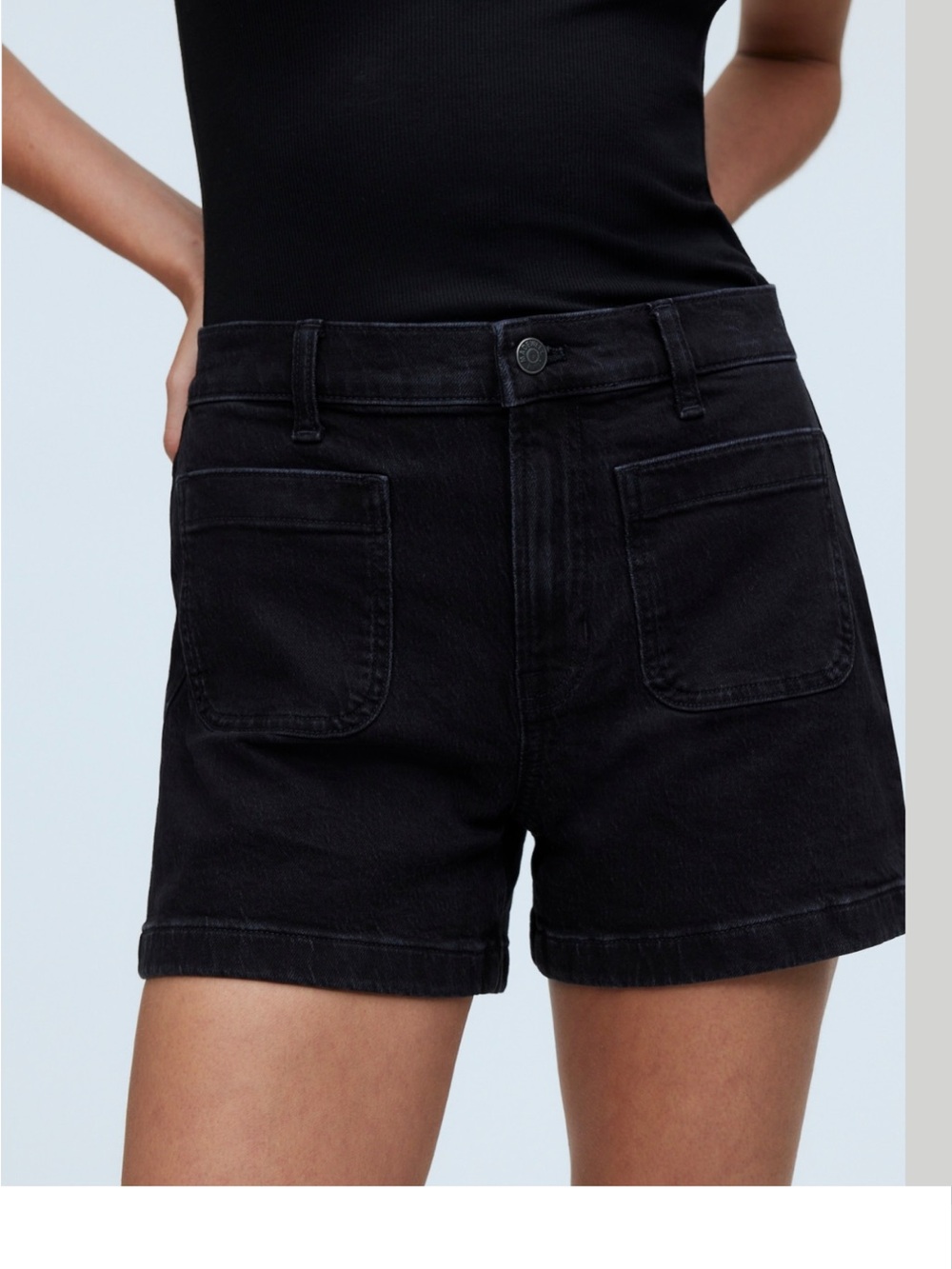Madewell Black Denim Emmett Short - High Rise Patch Pocket Shorts NWOT Size 31